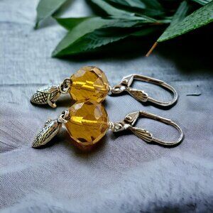 Czech Crystal Earrings with Ear of Corn Charm